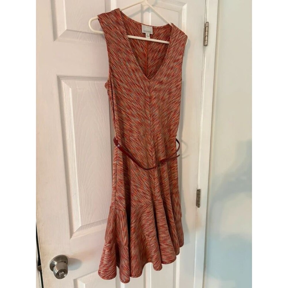 Rust Multicolor Striped Belted Ruffle Dress Size 6 - Picture 5 of 7